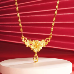 Luxury 24K 9999 Pure Gold Butterfly love flower necklace ladies temperament niche high sense