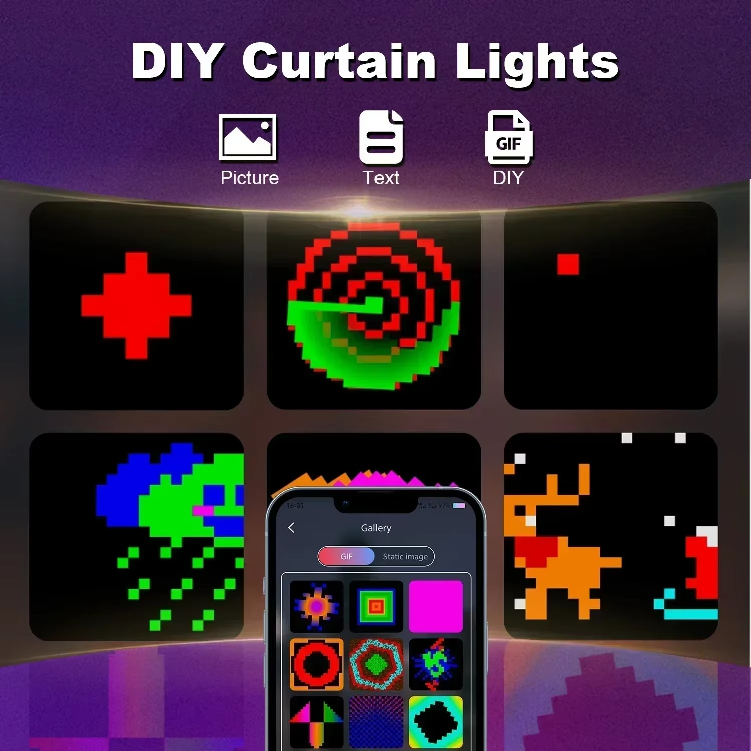 800 LED RGB Smart Curtain Lights with Music,App Controls and Remote,LED Party Lights for Wedding/Valentine's Day/Birthday