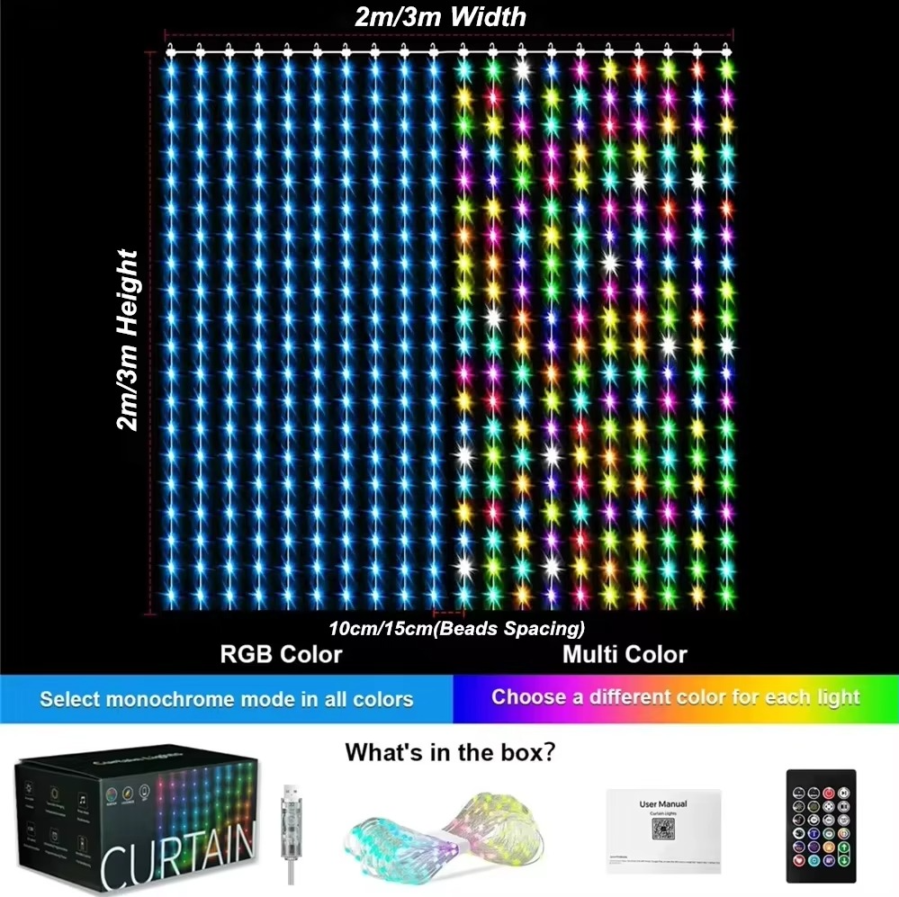 800 LED RGB Smart Curtain Lights with Music,App Controls and Remote,LED Party Lights for Wedding/Valentine's Day/Birthday