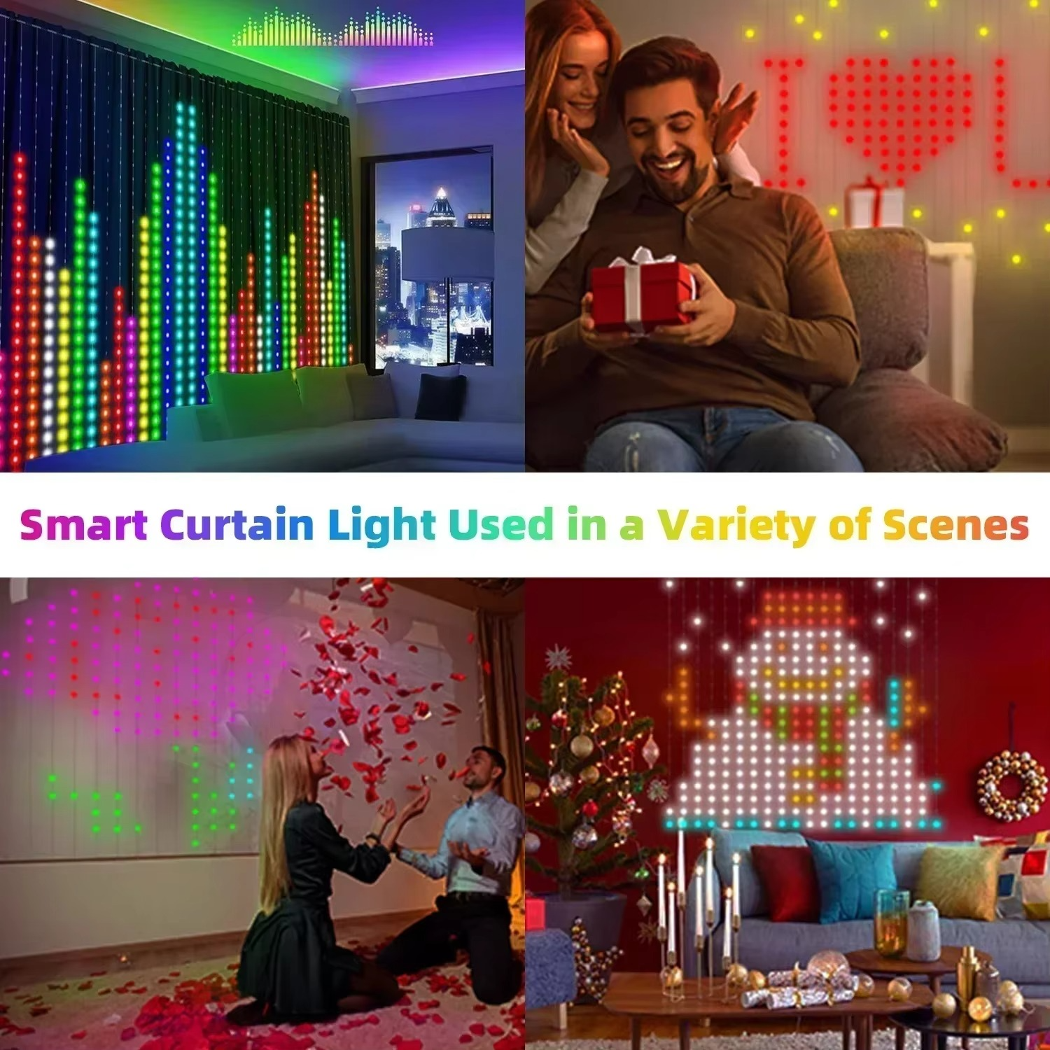 800 LED RGB Smart Curtain Lights with Music,App Controls and Remote,LED Party Lights for Wedding/Valentine's Day/Birthday
