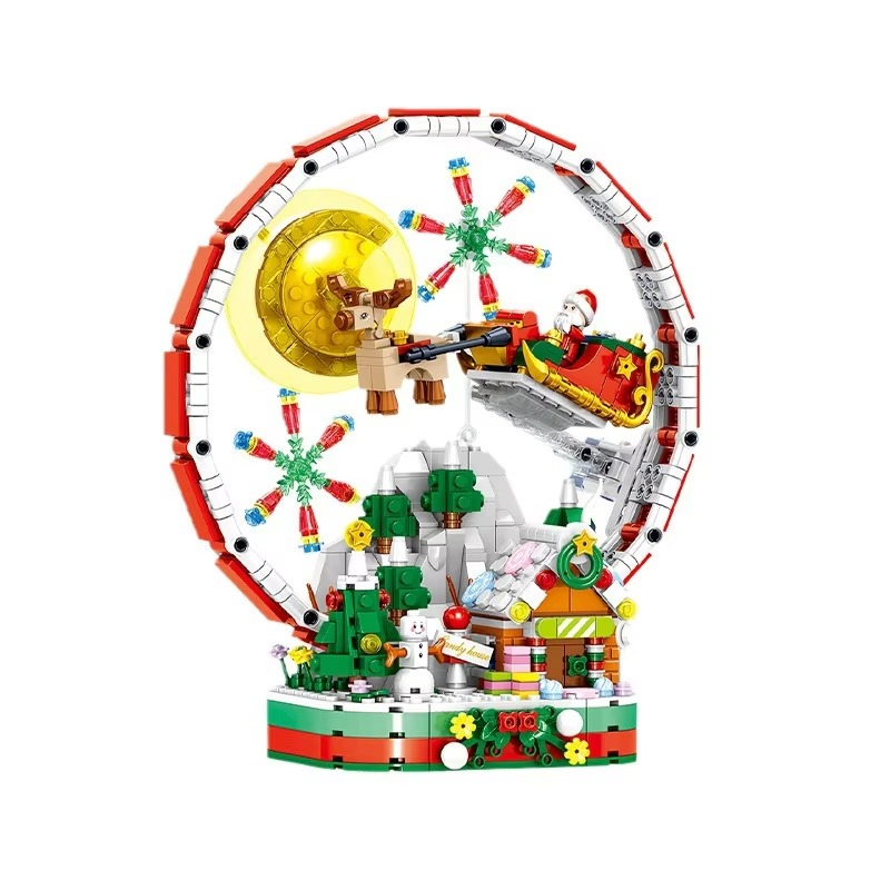 MOC Christmas Ferris Wheel Building Blocks Set Santa Claus With Light Snowflakes Fascinating Decor For Children Christmas Gifts