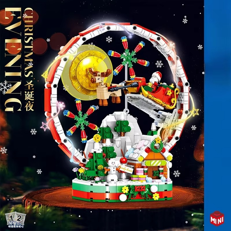 MOC Christmas Ferris Wheel Building Blocks Set Santa Claus With Light Snowflakes Fascinating Decor For Children Christmas Gifts