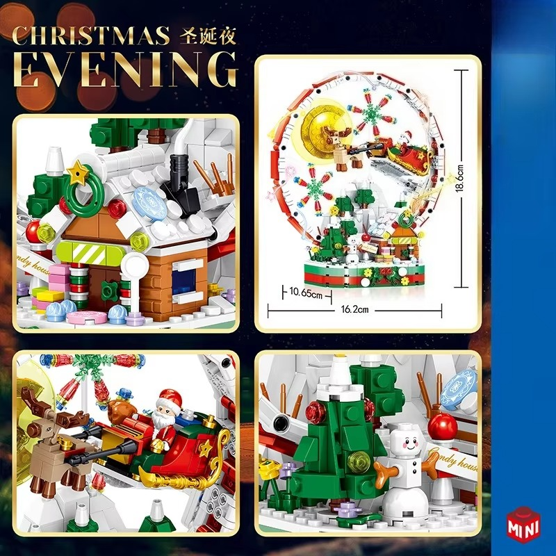 MOC Christmas Ferris Wheel Building Blocks Set Santa Claus With Light Snowflakes Fascinating Decor For Children Christmas Gifts