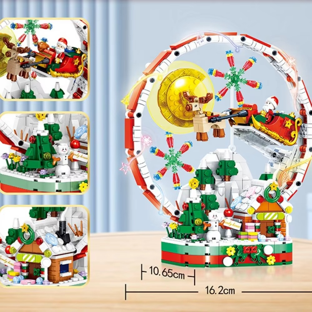 MOC Christmas Ferris Wheel Building Blocks Set Santa Claus With Light Snowflakes Fascinating Decor For Children Christmas Gifts