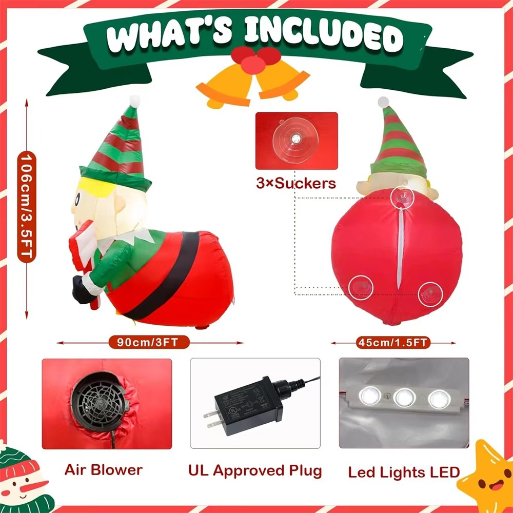 3.5 Ft Christmas Inflatables Outdoor Decor Elf Playing Saxophone Broke Out from Window for Outside Indoor Yard Garden