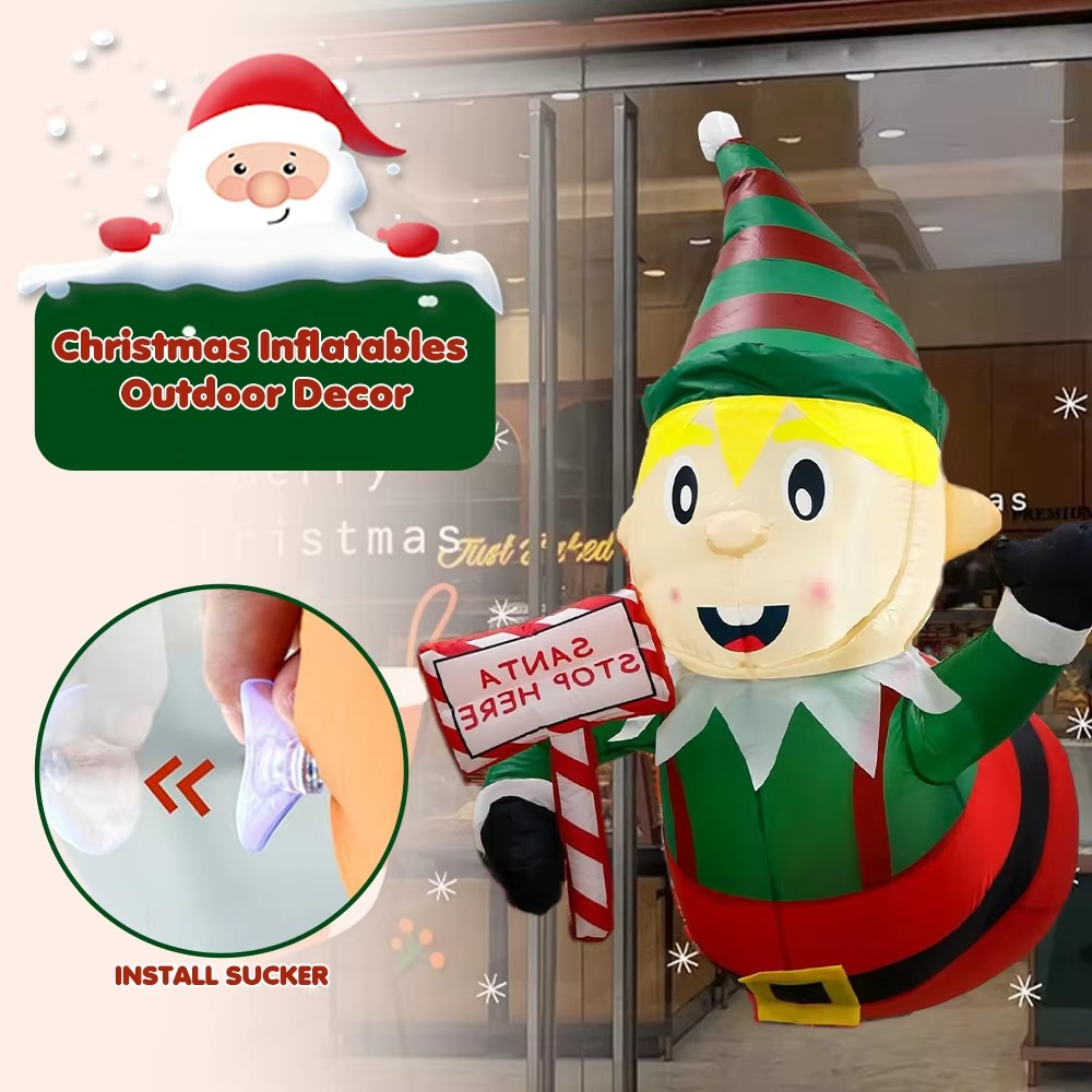 3.5 Ft Christmas Inflatables Outdoor Decor Elf Playing Saxophone Broke Out from Window for Outside Indoor Yard Garden