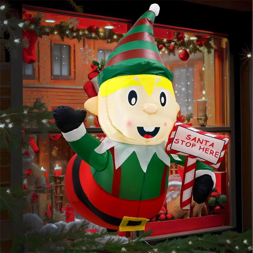 3.5 Ft Christmas Inflatables Outdoor Decor Elf Playing Saxophone Broke Out from Window for Outside Indoor Yard Garden
