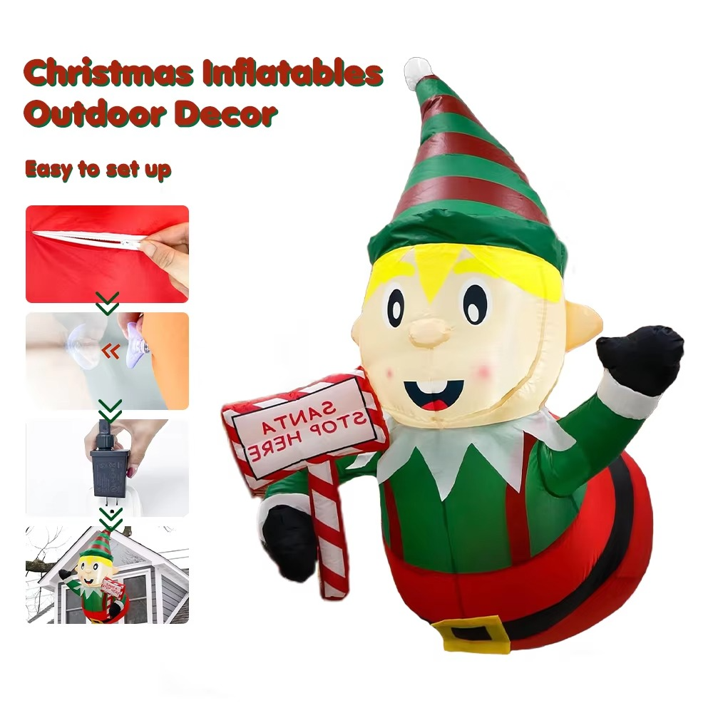3.5 Ft Christmas Inflatables Outdoor Decor Elf Playing Saxophone Broke Out from Window for Outside Indoor Yard Garden