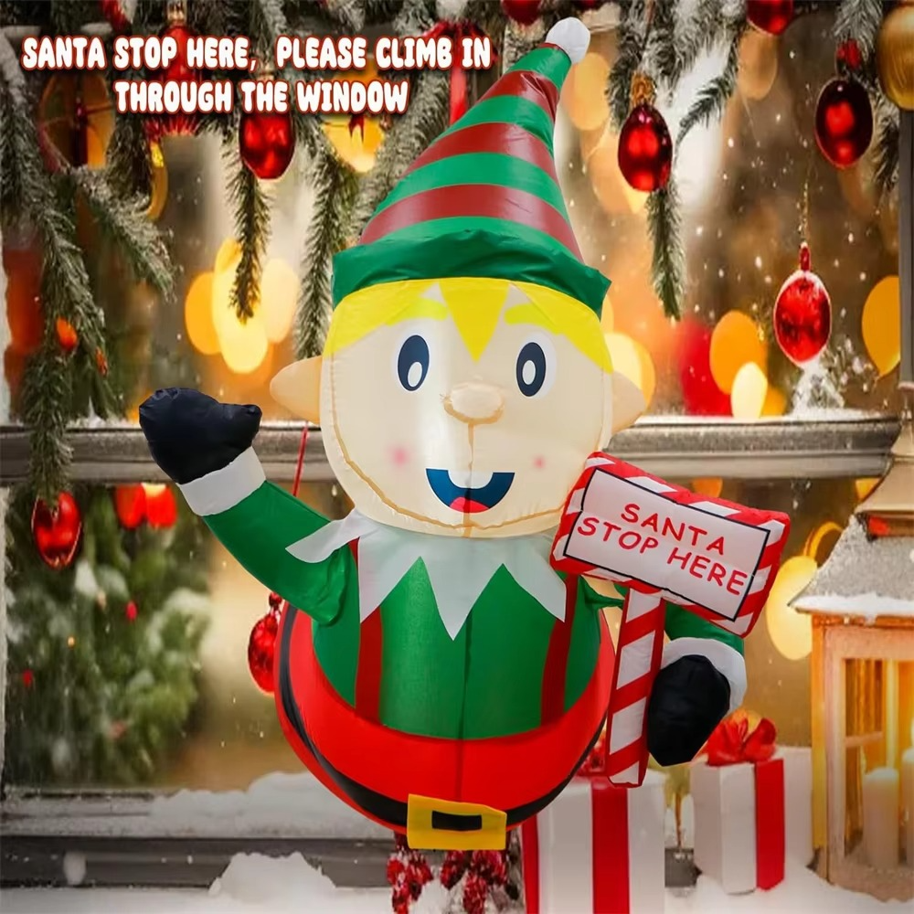 3.5 Ft Christmas Inflatables Outdoor Decor Elf Playing Saxophone Broke Out from Window for Outside Indoor Yard Garden