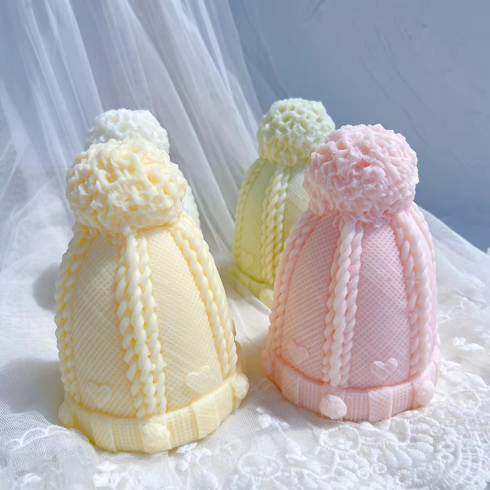 Christmas Bobble Cap Candle Molds Winter knitted Hat Cake Silicone Mold Knit Santa Hat Soy Wax for Xmas Eve Home Decorating