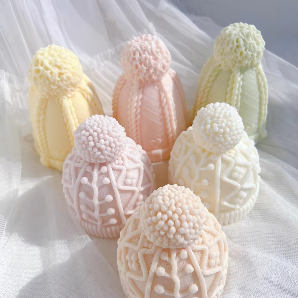 Christmas Bobble Cap Candle Molds Winter knitted Hat Cake Silicone Mold Knit Santa Hat Soy Wax for Xmas Eve Home Decorating
