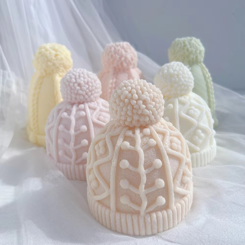 Christmas Bobble Cap Candle Molds Winter knitted Hat Cake Silicone Mold Knit Santa Hat Soy Wax for Xmas Eve Home Decorating