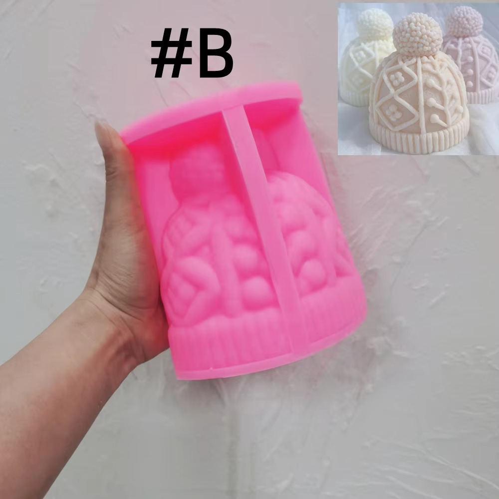 Christmas Bobble Cap Candle Molds Winter knitted Hat Cake Silicone Mold Knit Santa Hat Soy Wax for Xmas Eve Home Decorating