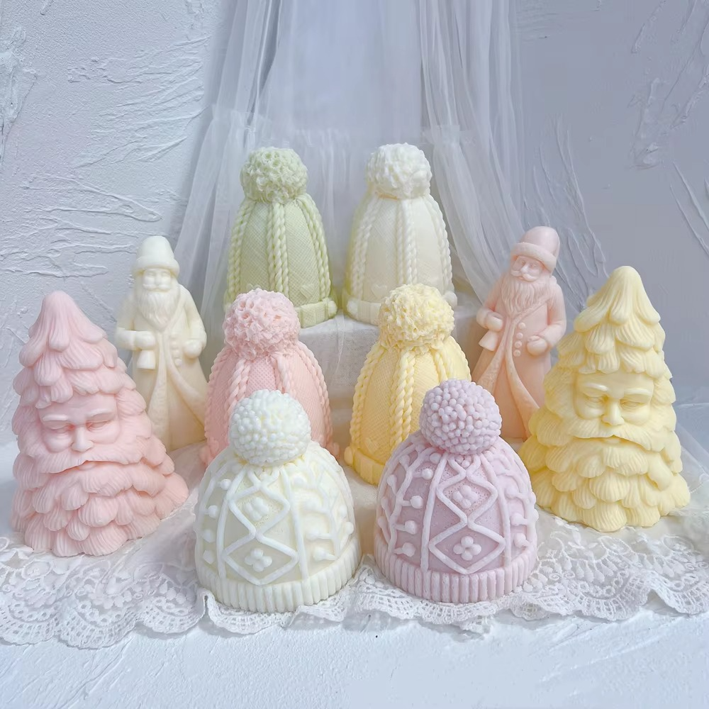 Christmas Bobble Cap Candle Molds Winter knitted Hat Cake Silicone Mold Knit Santa Hat Soy Wax for Xmas Eve Home Decorating