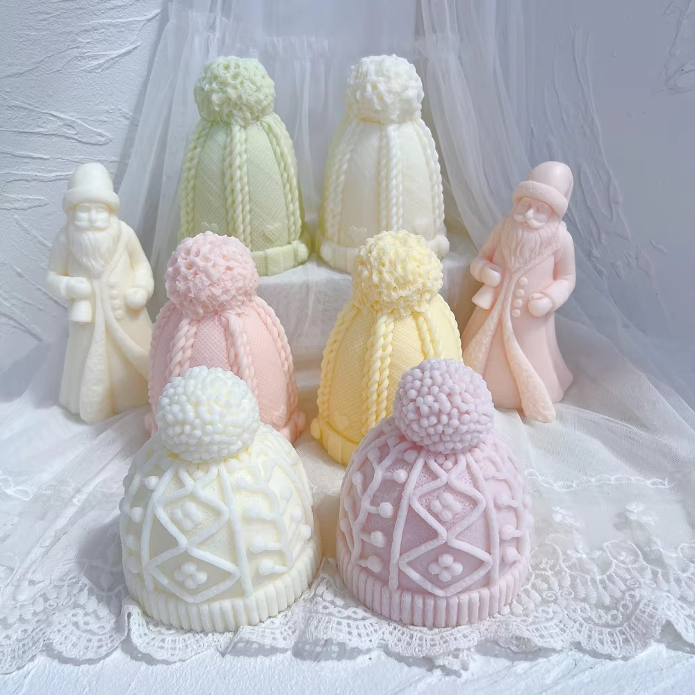 Christmas Bobble Cap Candle Molds Winter knitted Hat Cake Silicone Mold Knit Santa Hat Soy Wax for Xmas Eve Home Decorating