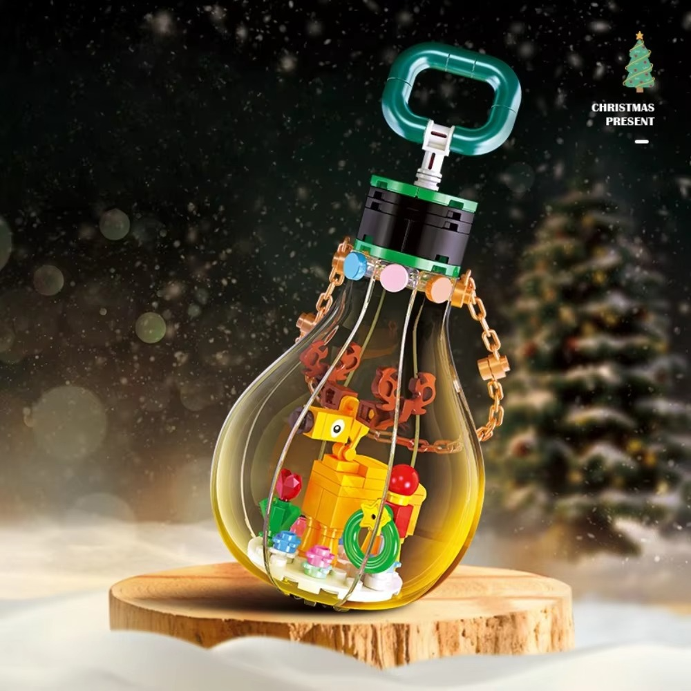 MOC Festival Christmas Hanging Bulb Snowman Santa Claus Building Block Set Tree Decor WIth Light Lamp DIY Toys For Children Gift