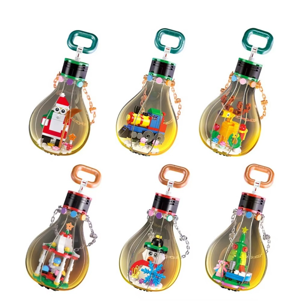 MOC Festival Christmas Hanging Bulb Snowman Santa Claus Building Block Set Tree Decor WIth Light Lamp DIY Toys For Children Gift