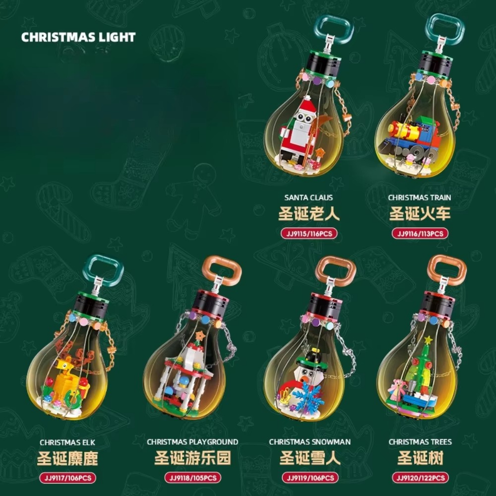 MOC Festival Christmas Hanging Bulb Snowman Santa Claus Building Block Set Tree Decor WIth Light Lamp DIY Toys For Children Gift