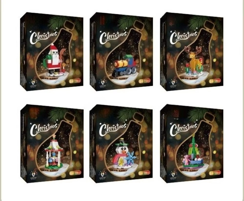 MOC Festival Christmas Hanging Bulb Snowman Santa Claus Building Block Set Tree Decor WIth Light Lamp DIY Toys For Children Gift
