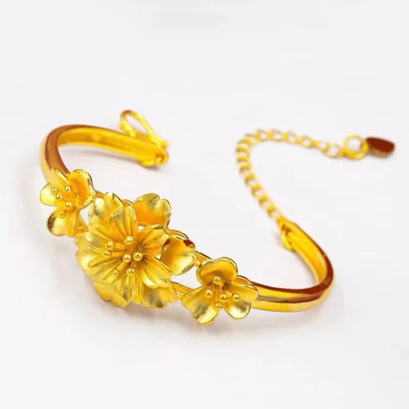 Luxury 24K 9999 Pure Gold Flower Opening Bracelet for Mom's Gift