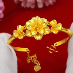 Luxury 24K 9999 Pure Gold Flower Opening Bracelet for Mom's Gift