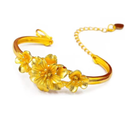 Luxury 24K 9999 Pure Gold Flower Opening Bracelet for Mom's Gift