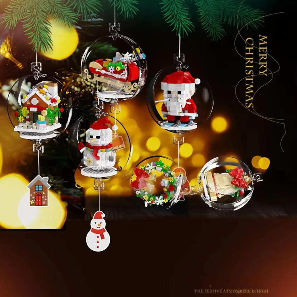 MOC Christmas Snowman Pendant Ball Bell Santa Claus Building Blocks Set Lantern Lamp Light Tree Decor Toys For Holiday Xmas Gift
