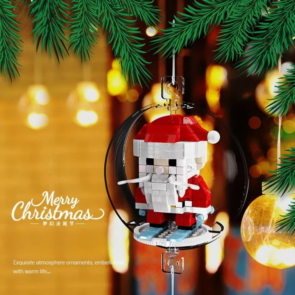 MOC Christmas Snowman Pendant Ball Bell Santa Claus Building Blocks Set Lantern Lamp Light Tree Decor Toys For Holiday Xmas Gift