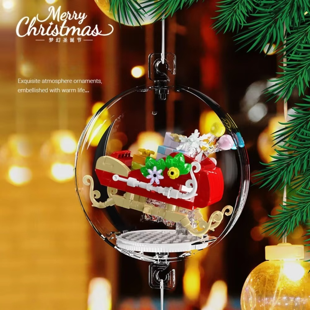 MOC Christmas Snowman Pendant Ball Bell Santa Claus Building Blocks Set Lantern Lamp Light Tree Decor Toys For Holiday Xmas Gift