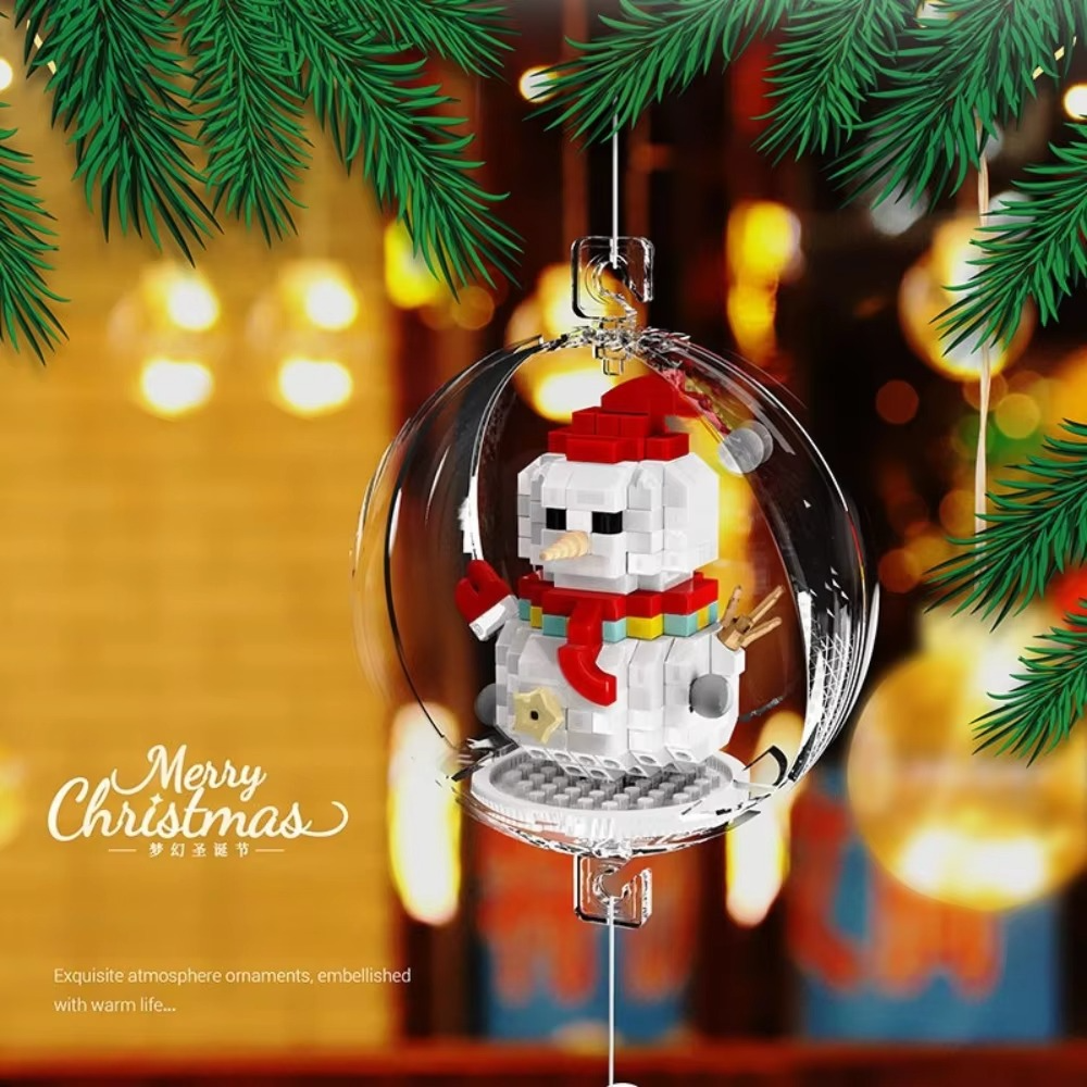 MOC Christmas Snowman Pendant Ball Bell Santa Claus Building Blocks Set Lantern Lamp Light Tree Decor Toys For Holiday Xmas Gift