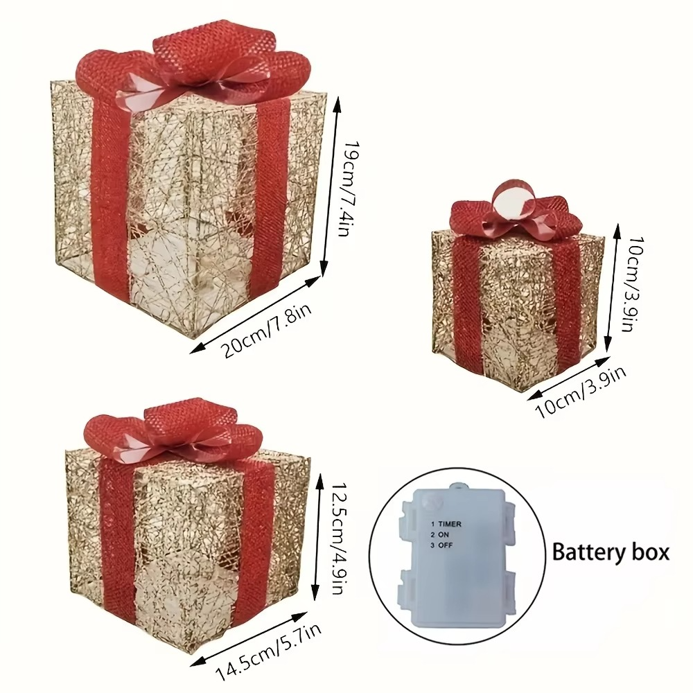 2025 New Christmas Ornaments Luminous Gift Boxes for Christmas Home Decoration 3 AA Batteries Powered (Not Included)