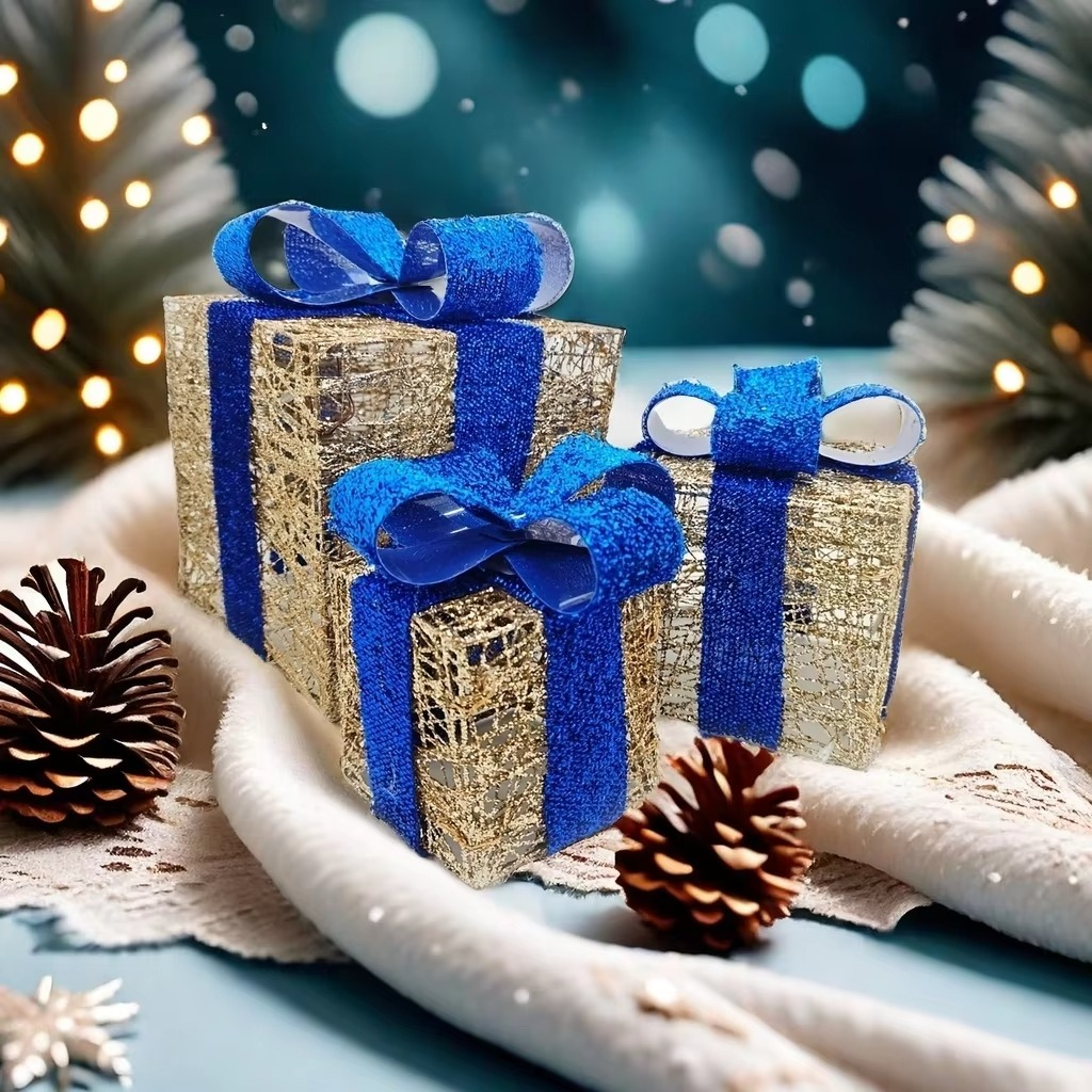 3PCS Christmas, Thanksgiving LED illuminated gift boxes, illuminated Christmas gift box decoration, no built-in battery