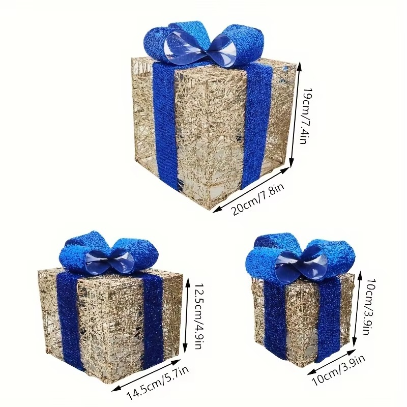 3PCS Christmas, Thanksgiving LED illuminated gift boxes, illuminated Christmas gift box decoration, no built-in battery
