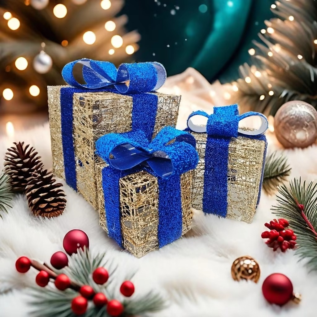 3PCS Christmas, Thanksgiving LED illuminated gift boxes, illuminated Christmas gift box decoration, no built-in battery