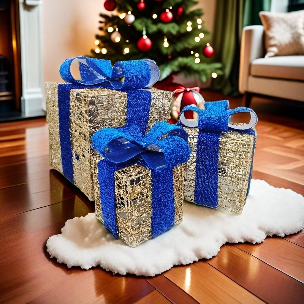 3PCS Christmas, Thanksgiving LED illuminated gift boxes, illuminated Christmas gift box decoration, no built-in battery