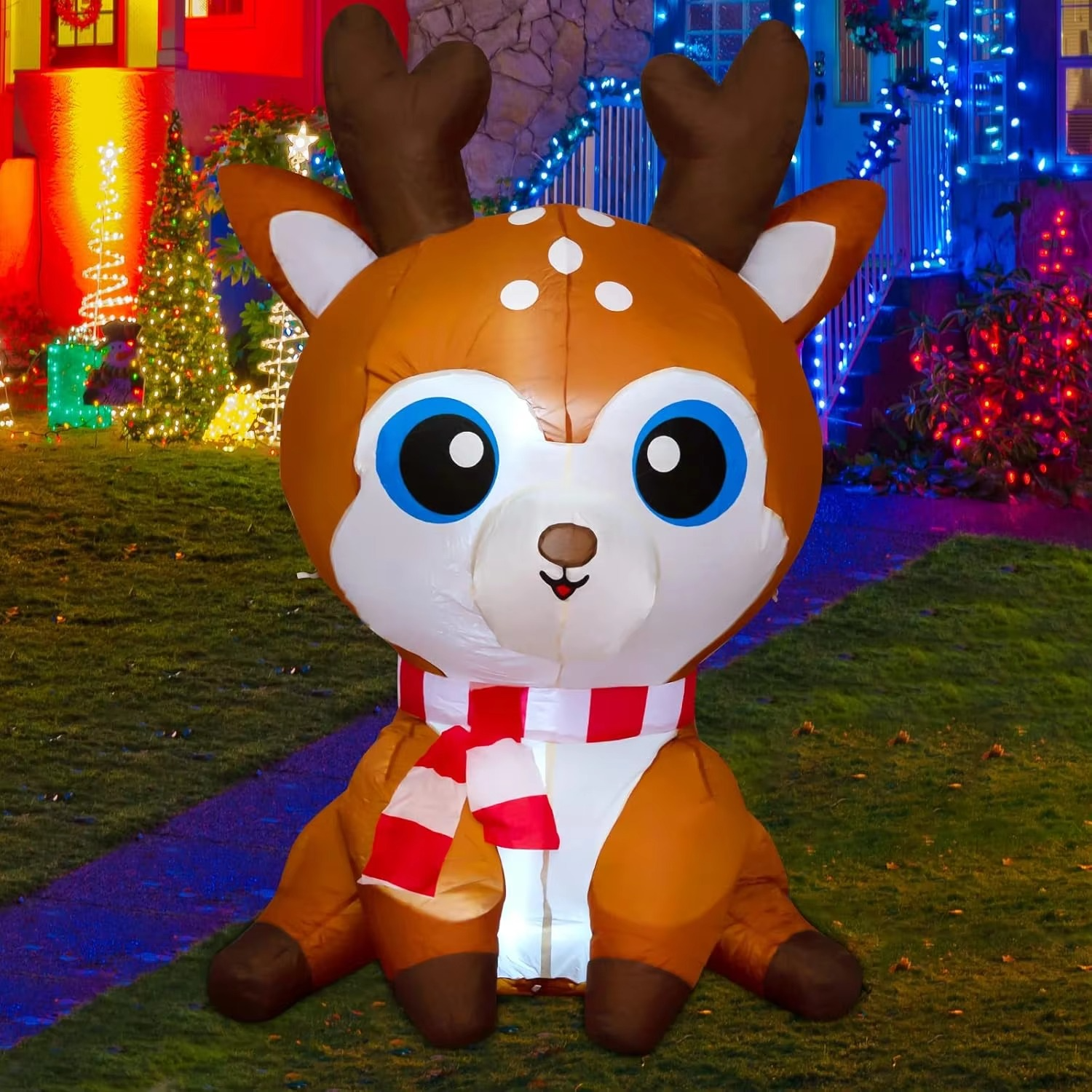 Christmas Inflatables 5FT Deer with LED Light Yard Decoration Inflatable Elk Chirstmas Clearance for Xmas Party Outdoor Toys