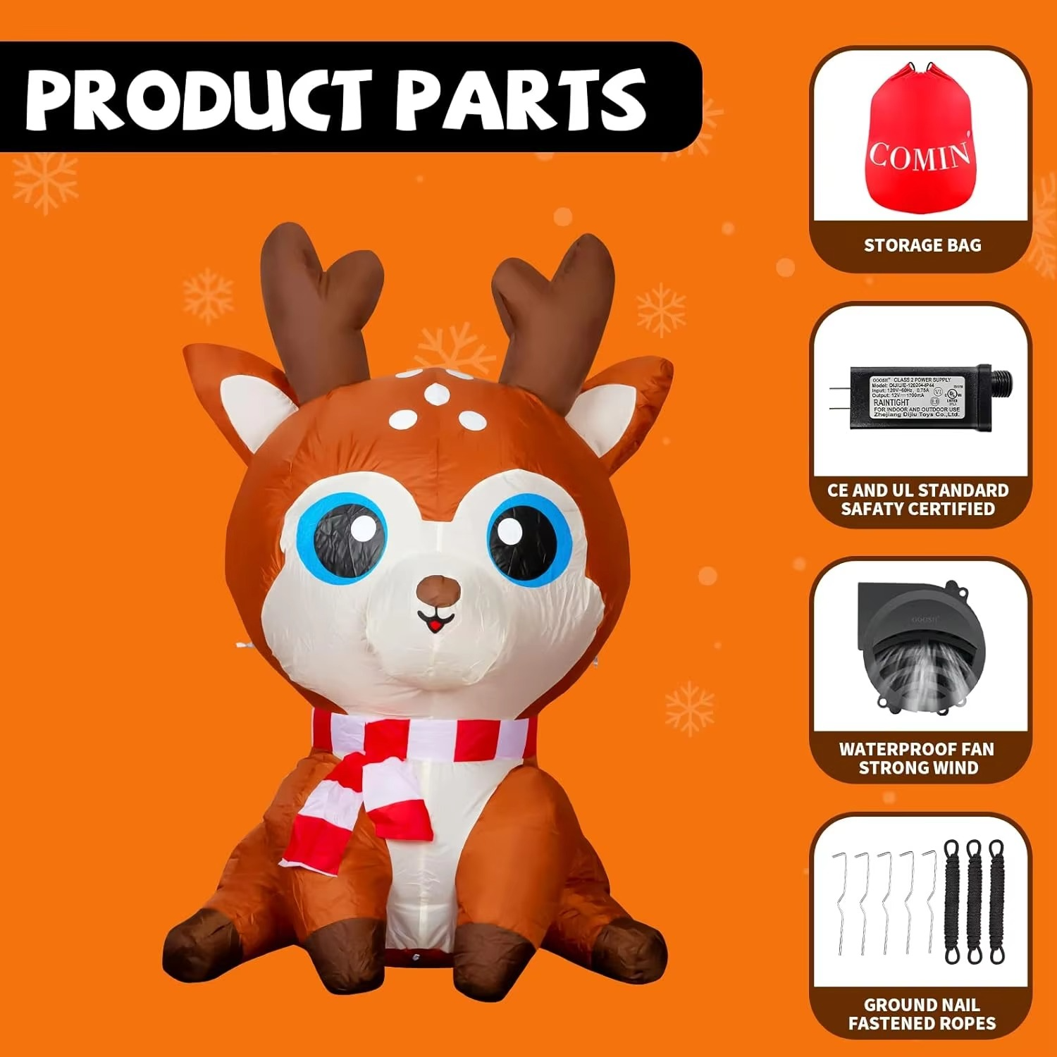 Christmas Inflatables 5FT Deer with LED Light Yard Decoration Inflatable Elk Chirstmas Clearance for Xmas Party Outdoor Toys