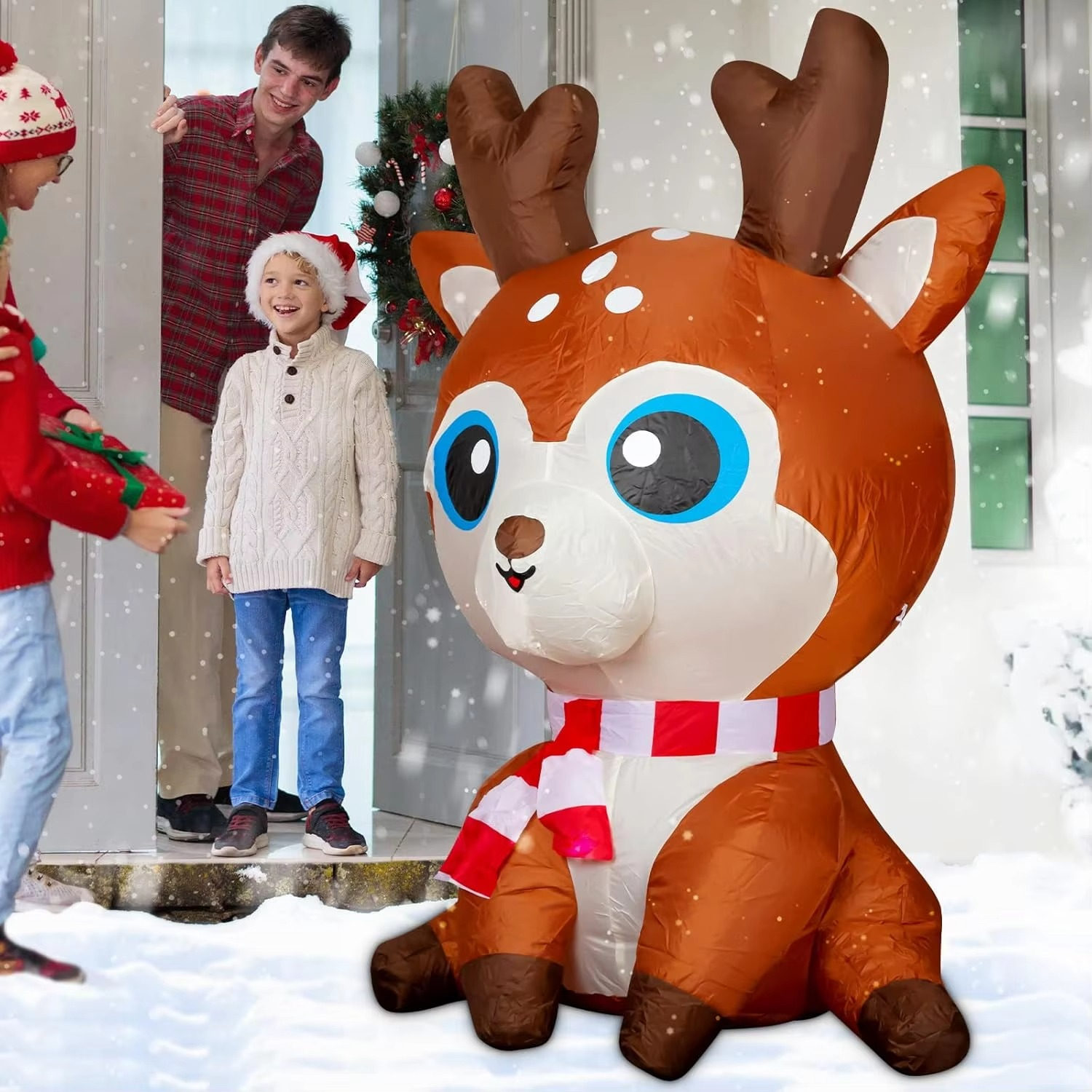 Christmas Inflatables 5FT Deer with LED Light Yard Decoration Inflatable Elk Chirstmas Clearance for Xmas Party Outdoor Toys