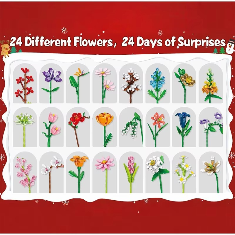 Advent Calendar 2025 Flower Bouquet Building Blocks For Adults Kids 24 Days Christmas Countdown Calendars With 24 Types Flowers