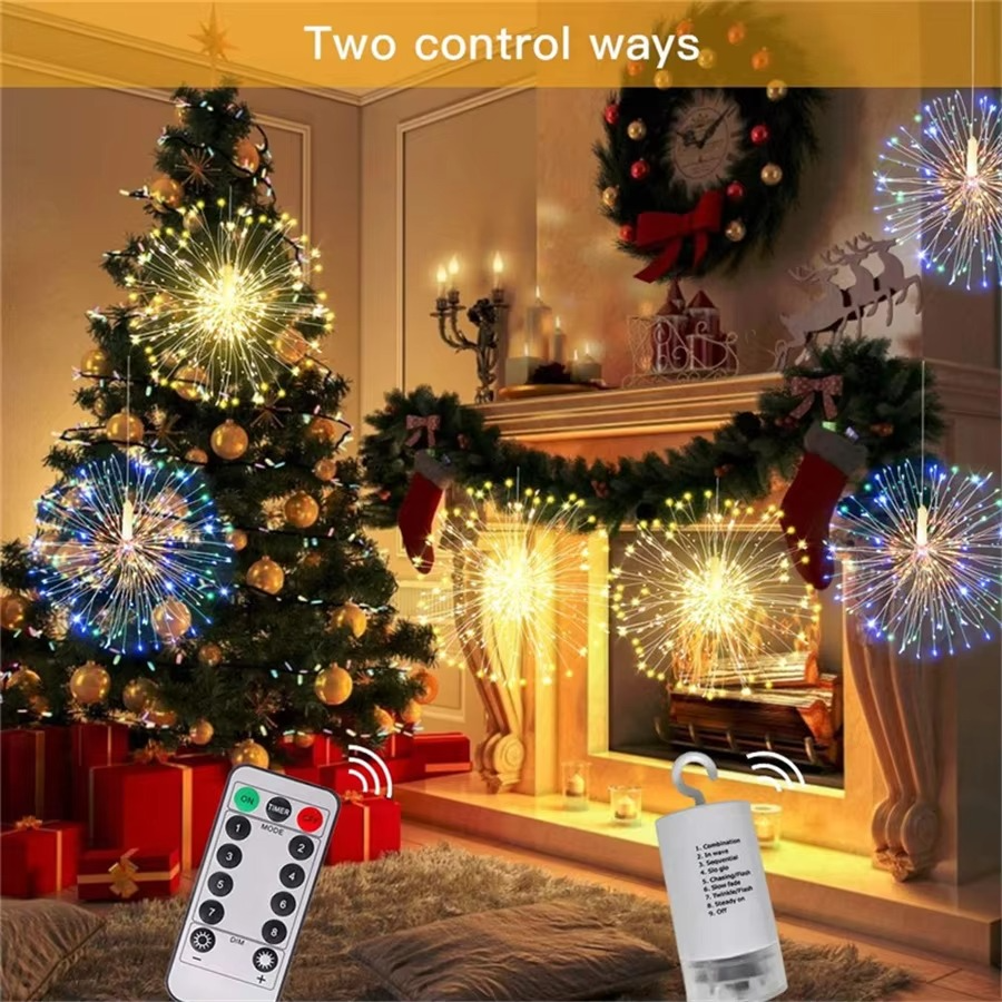 Christmas 200LEDs Firework Lights Hanging Starburst Garland Fairy String Lights Outdoor for Home Garden Courtyard Decor