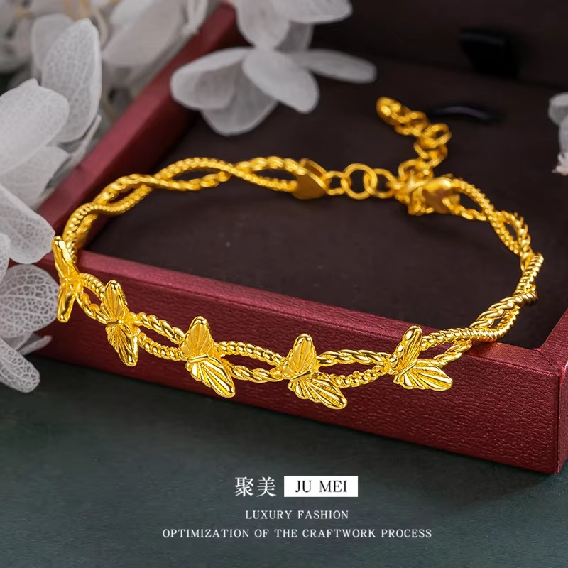 9999 24K real gold store same style gold women's bracelet with butterfly design opening, beautiful gift for gifting