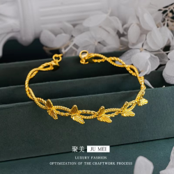 9999 24K real gold store same style gold women's bracelet with butterfly design opening, beautiful gift for gifting