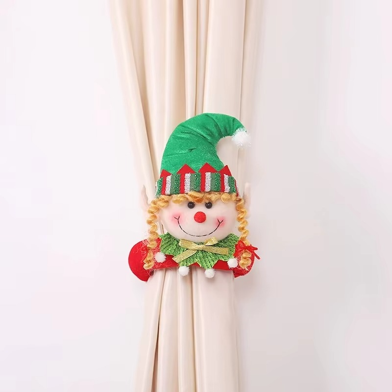 Christmas Window Curtain Tiebacks Decorations Cute Elf Doll Hook for Home Holiday Xmas Accesorios Décor Curtain Hook Holder
