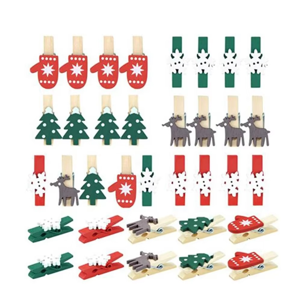 AB02 100Pcs Christmas Patch Mini Wooden Environmentally Friendly Cartoon Patch Wooden Clip Christmas Series Wooden Clip