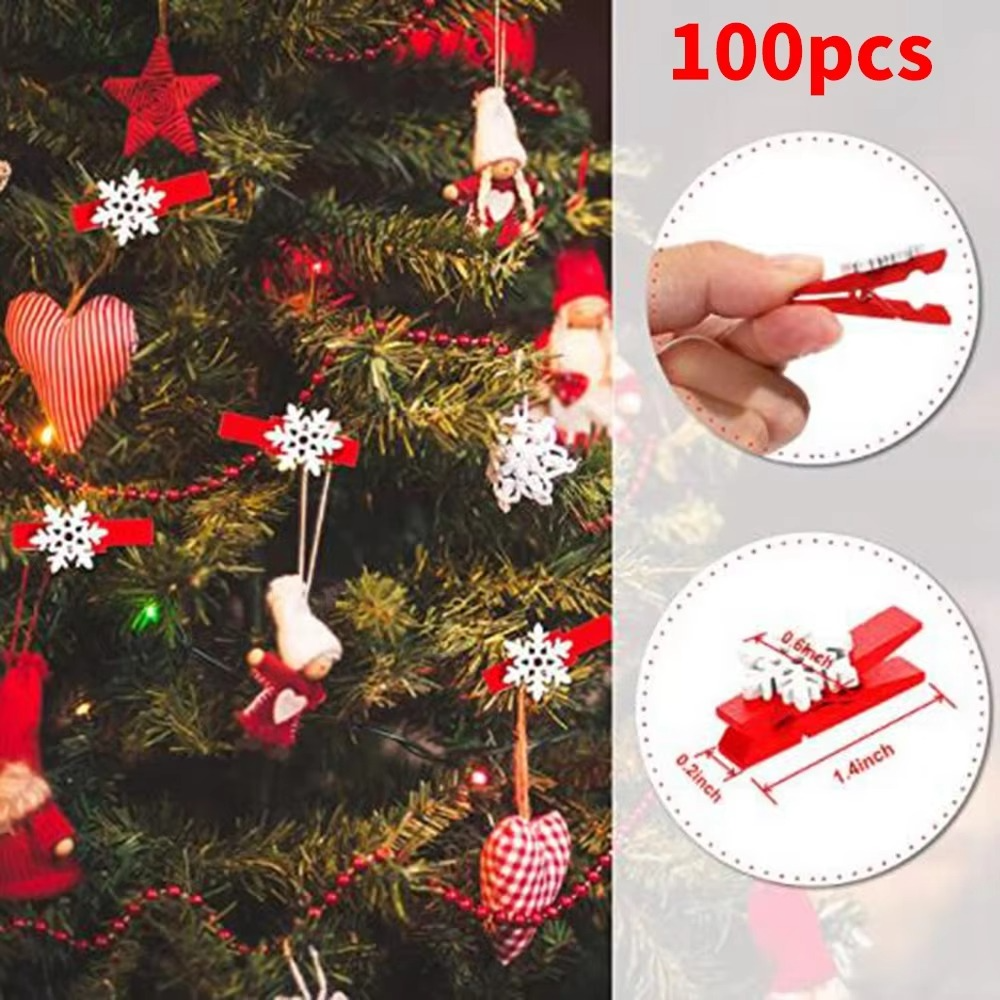 AB02 100Pcs Christmas Patch Mini Wooden Environmentally Friendly Cartoon Patch Wooden Clip Christmas Series Wooden Clip