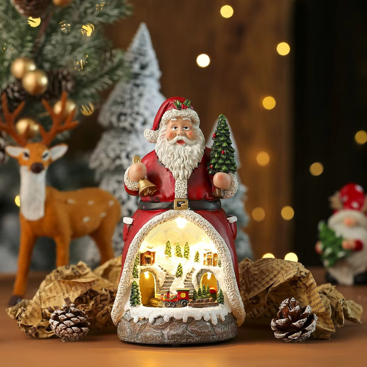 Christmas Cabin Figurine Musical Box Light Christmas Ornaments Decorations Music Box