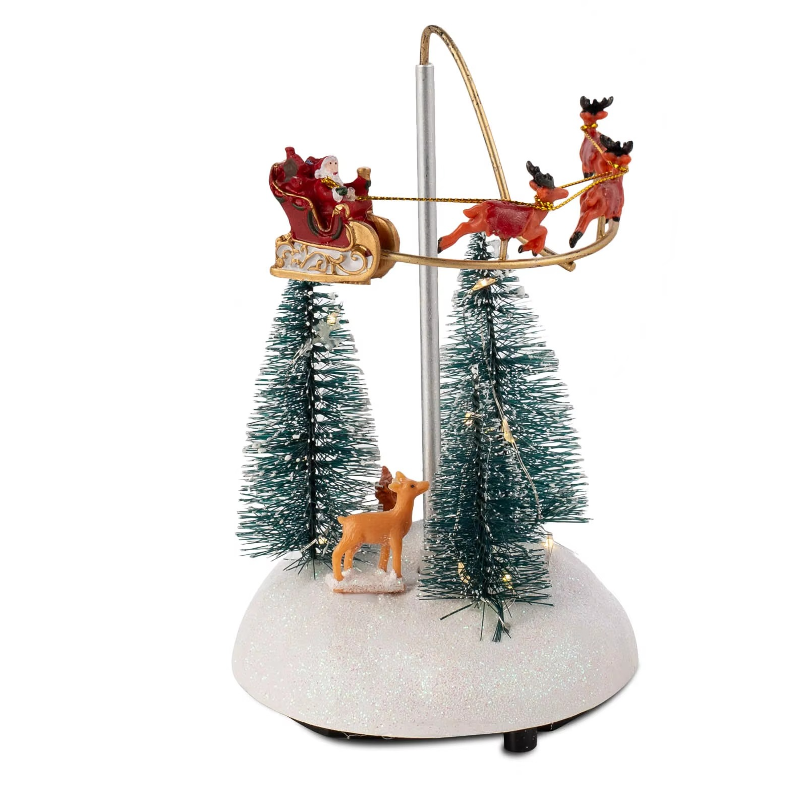 Christmas Village Animated Flying Sleigh Accessory Figurines, Lights Musical with Rotating Santa & Sleigh Holiday Decorations