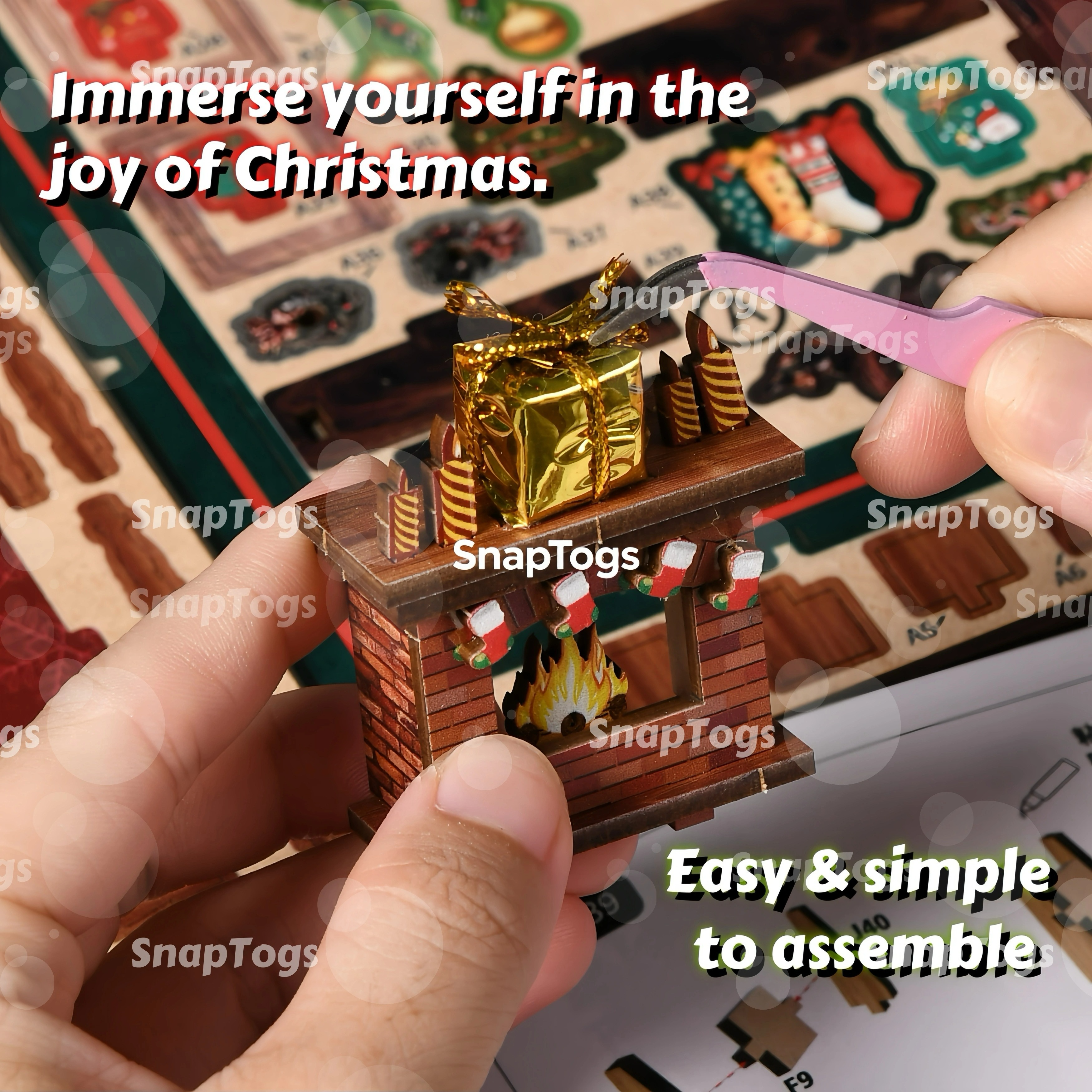 SnapTogs Christmas Shop DIY Miniature House Kit Music Box Singing & Spinning Booknook Dollhouse Handcrafted Home Xmas Scene Gift