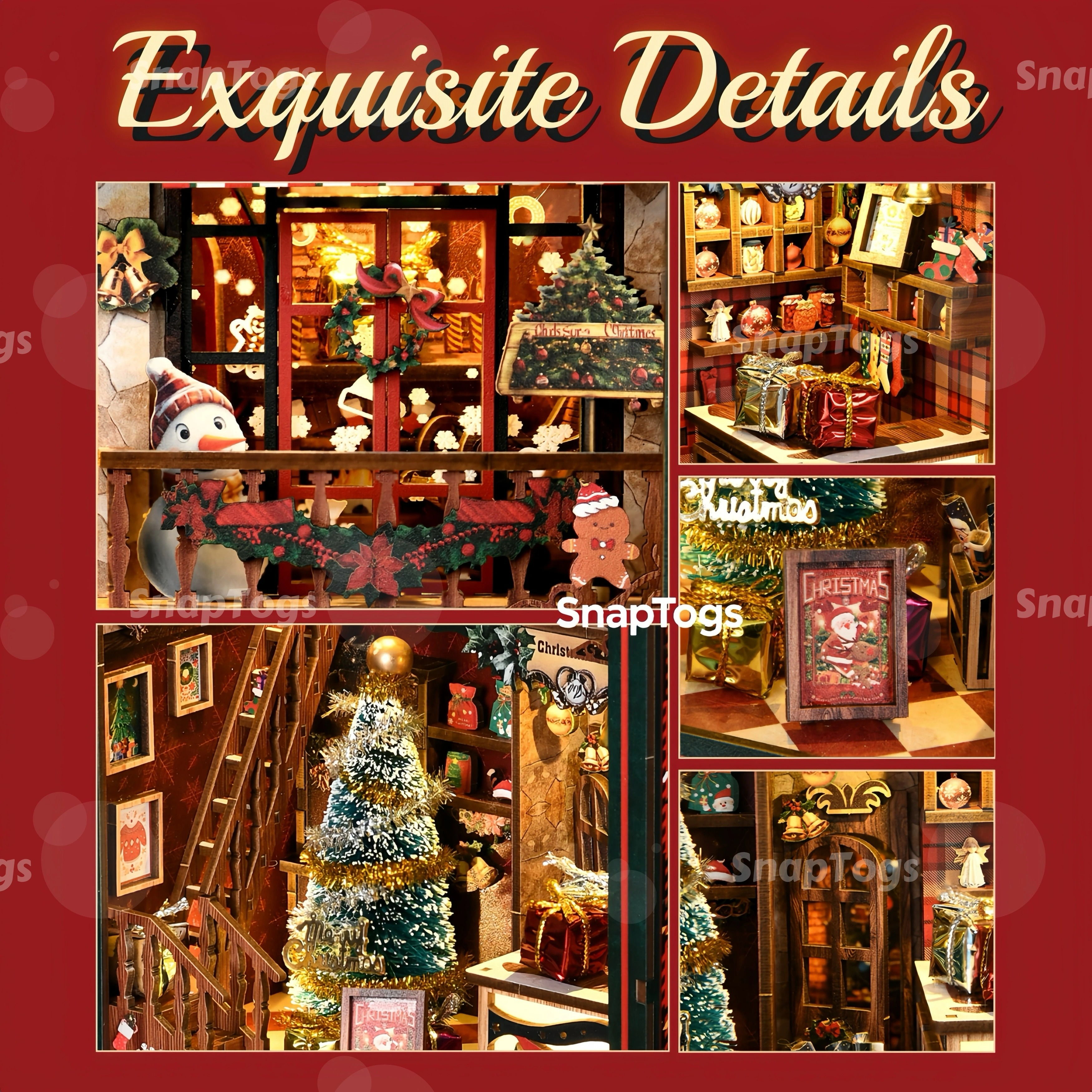 SnapTogs Christmas Shop DIY Miniature House Kit Music Box Singing & Spinning Booknook Dollhouse Handcrafted Home Xmas Scene Gift