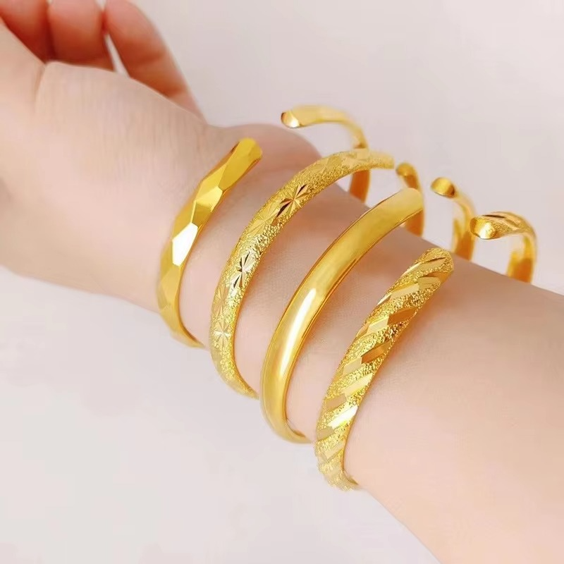 Luxury 24K 9999 Pure Gold Open Bracelet 6mm Glow Ring Bracelet Meteor Shower Women Bracelet